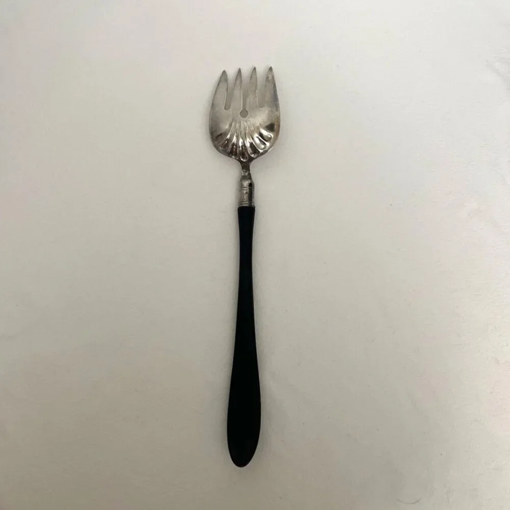 Vtg Gorham Electroplate Salad Serving Spoon & Similar‎ Style Fork Black Handle